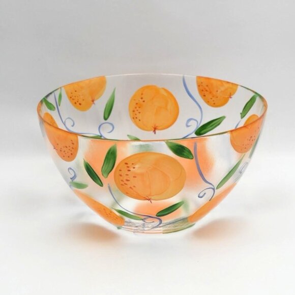 Hand-Painted Glass Serving Bowl With Orange Fruit Design - Picture 2 of 9